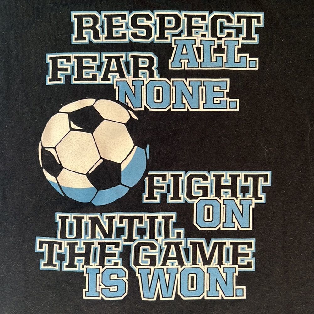 Gildan Short Sleeve Small Black Blue White Cotton Soccer T-Shirt Respect All Fea